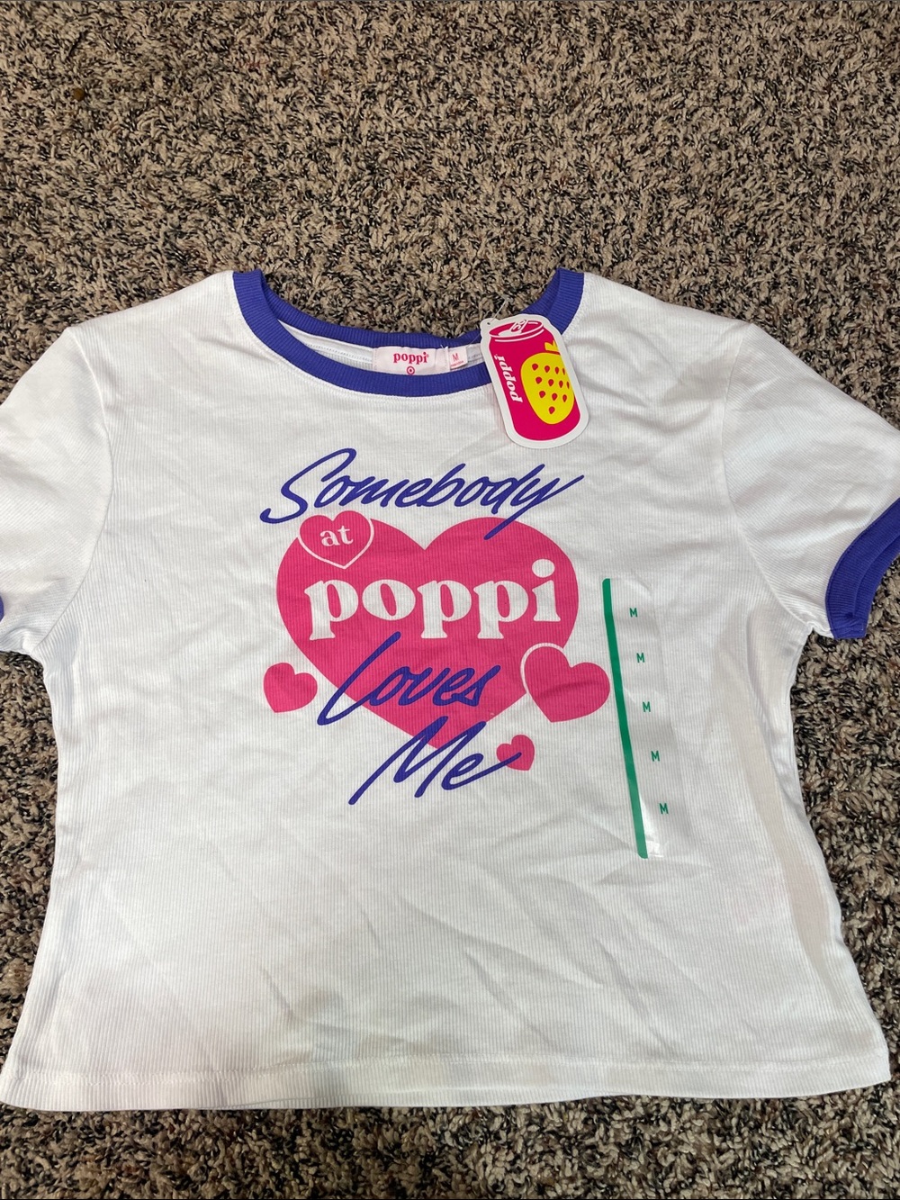 Poppi White Ribbed Graphic Cropped Tee Size M | NWT